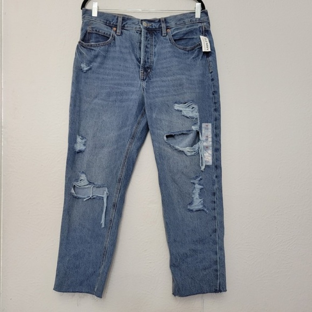 Old Navy Slouchy Straight Jeans 10 New High Rise Button Fly‎ Baggy Medium Wash